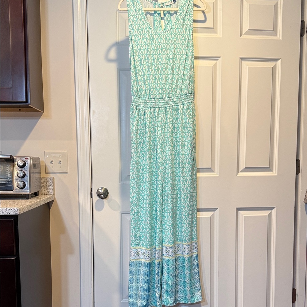 Cabana Life Aqua and White Jumpsuit